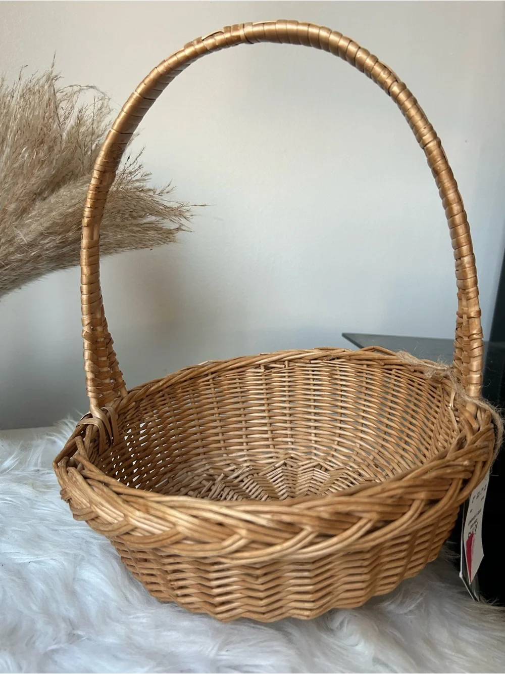 Woven Handled Decorative Basket in Natural Tan